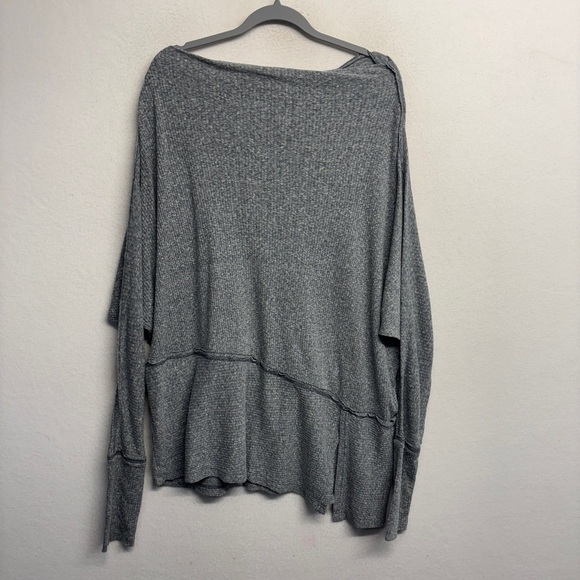 Free People Boat Neck Long Sleeve Gray L Tunic Blouse Slouchy Boho - Picture 1 of 6